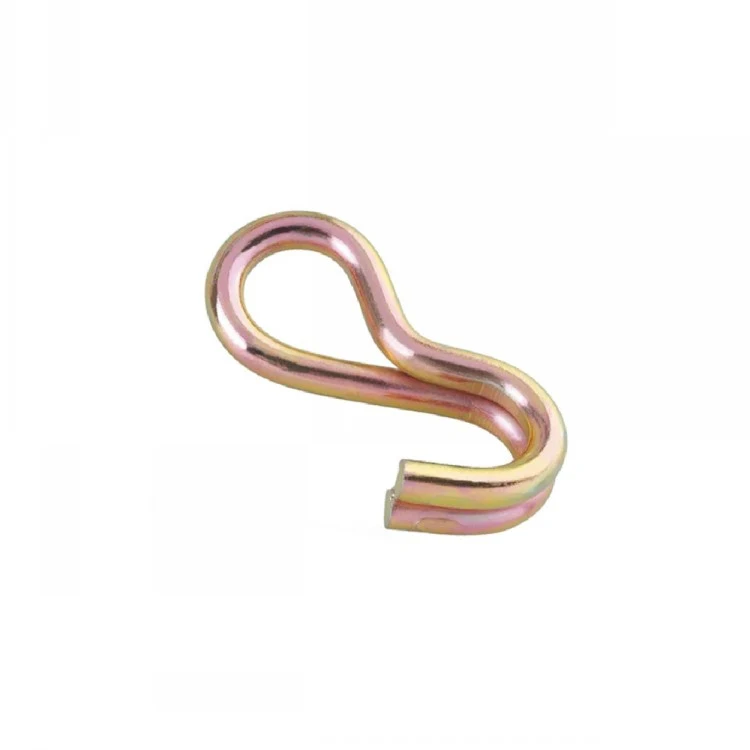 Yellow zinc-plated steel S-hook with a closed eye loop and open hook end on a white background