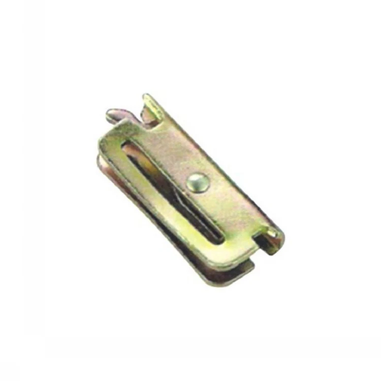 Gold-toned E hook with a central rivet and side prongs