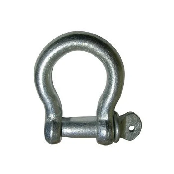 Galvanized steel bow shackle with threaded clevis pin, isolated on a plain white background