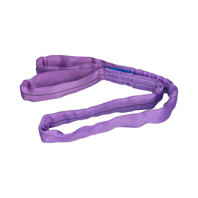Purple round sling eye and eye with blue label on white background