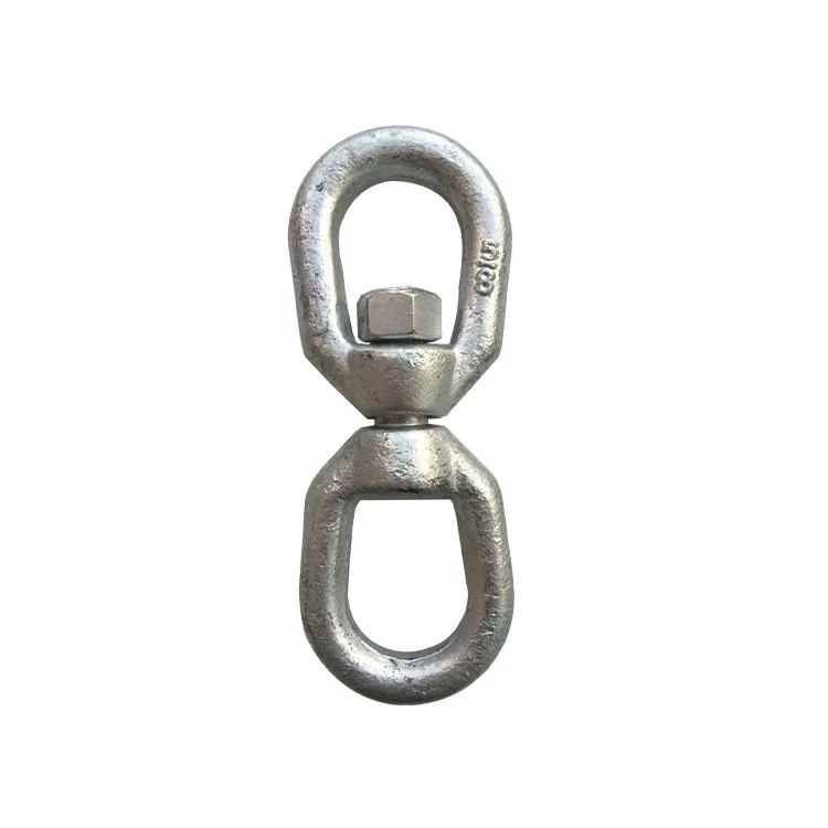 Galvanized metal swivel eye hook on white background