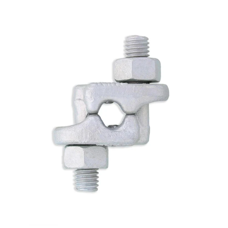Galvanized US type wire rope clip with hexagonal nut and bolt on a white background