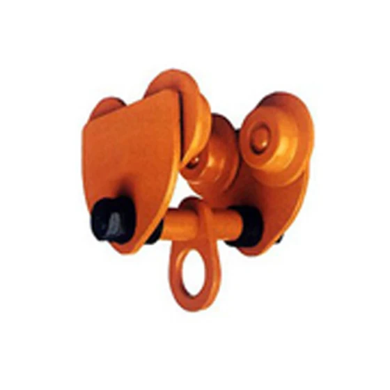 Orange industrial trolley with black bolts and an eyelet on a white background