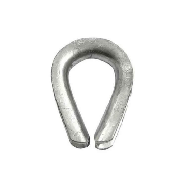 Galvanized steel wire rope thimble centered on a plain white background