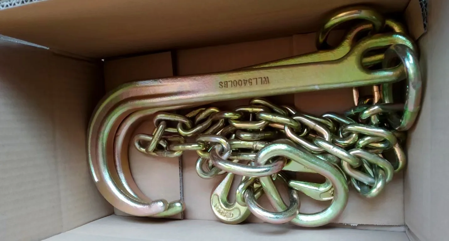 Chain lifting sling with grab hooks and swivel hook packed inside