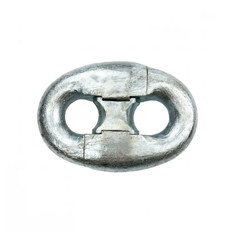 Galvanized Kenter link joining shackle on a white background