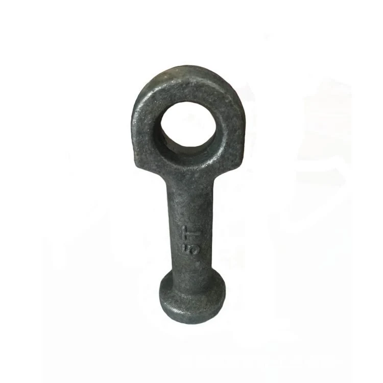 Dark grey metal lifting eye anchor with a circular loop and a smooth shaft on a white background