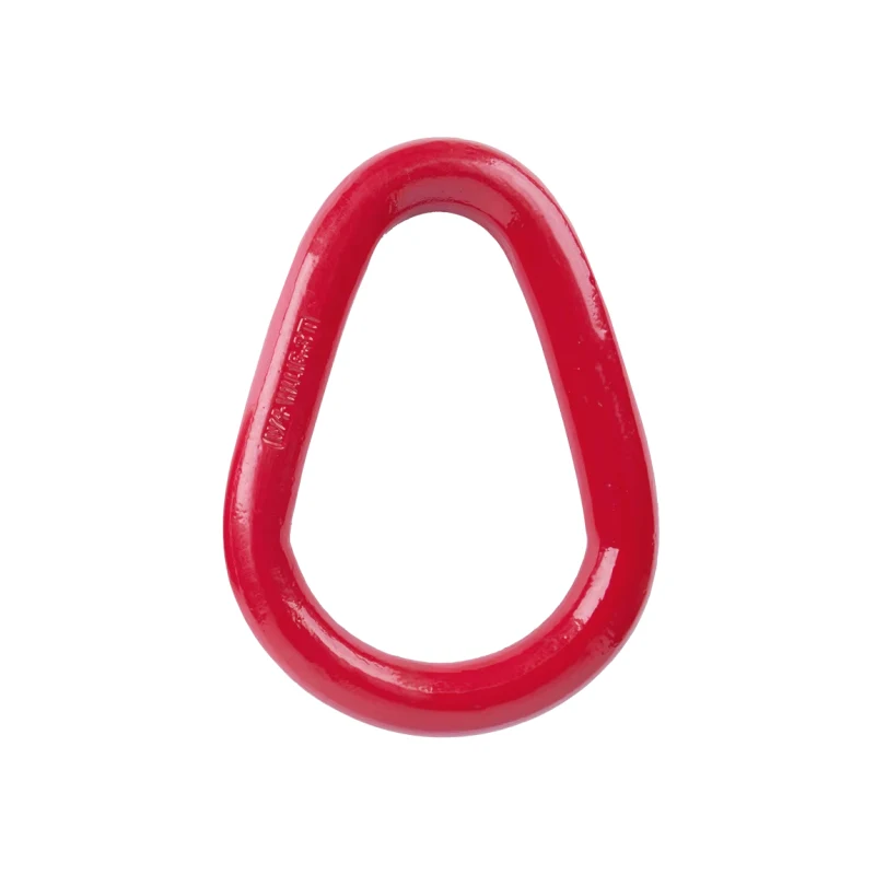 Red painted metal lifting eye with stamped specifications on white background