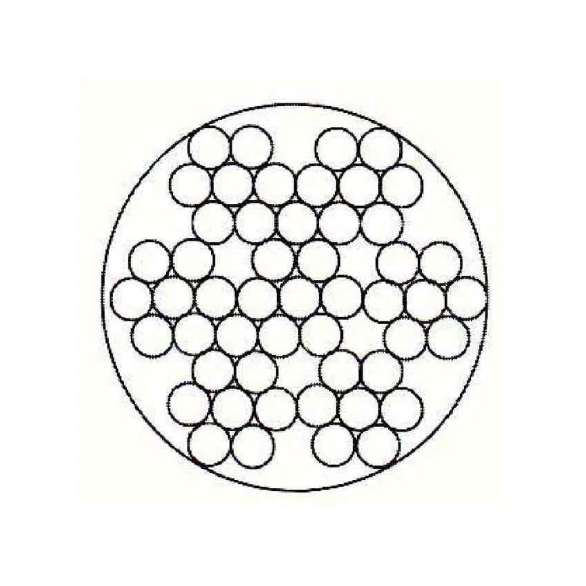 Black and white line diagram of a wire rope cross-section showing strands of wires arranged in a circular pattern