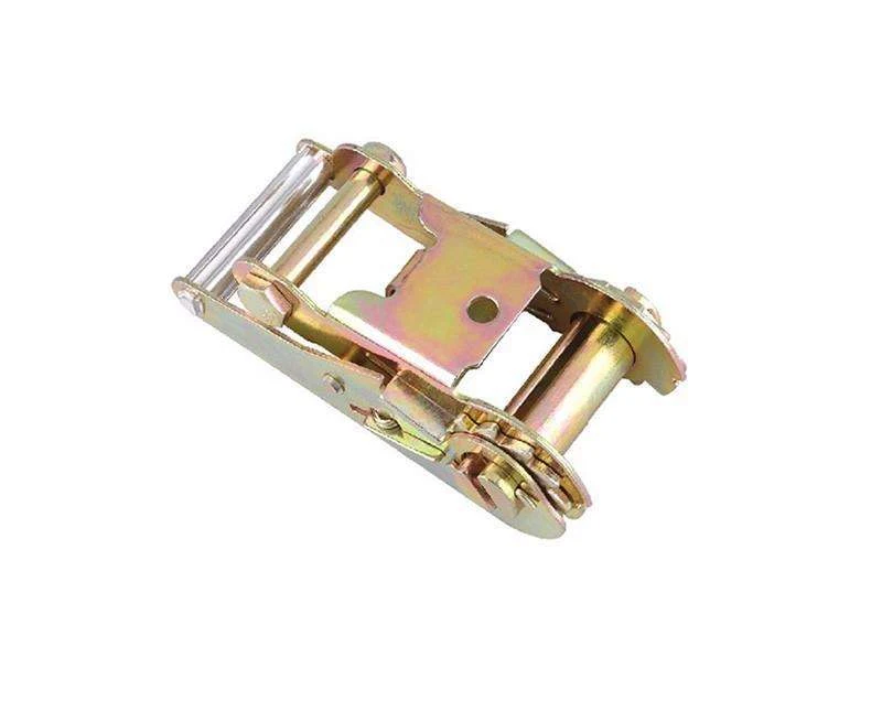 Gold zinc-plated over-center tie-down buckle with