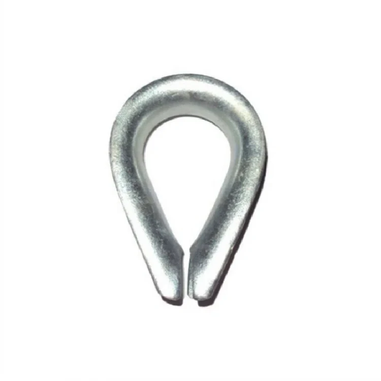 Galvanized steel wire rope thimble, teardrop-shaped rigging hardware on a plain white background