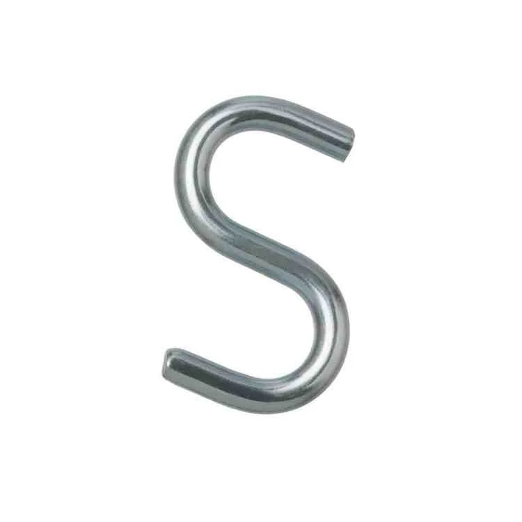 Zinc-plated steel S-hook with open ends isolated on a white background