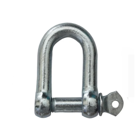 Galvanized steel dee shackle with threaded eye pin on a white background
