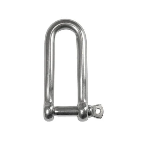 Stainless Steel Long D Shackle with a pin and eyelet closure on a white background
