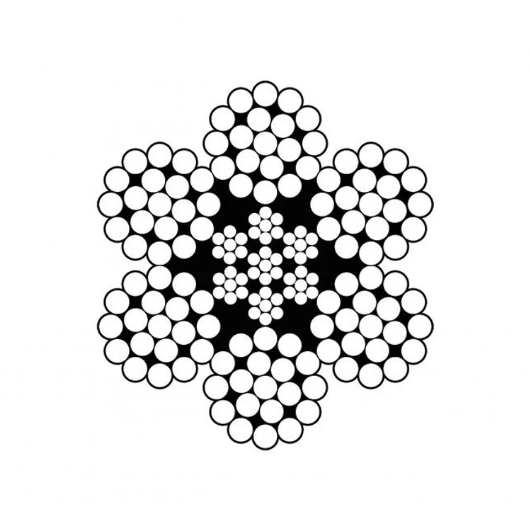 Cross-section diagram of wire rope showing six strands of wires around a central core