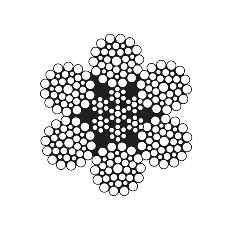 Black and white cross-section diagram of six-strand wire rope construction with outer strands around a core
