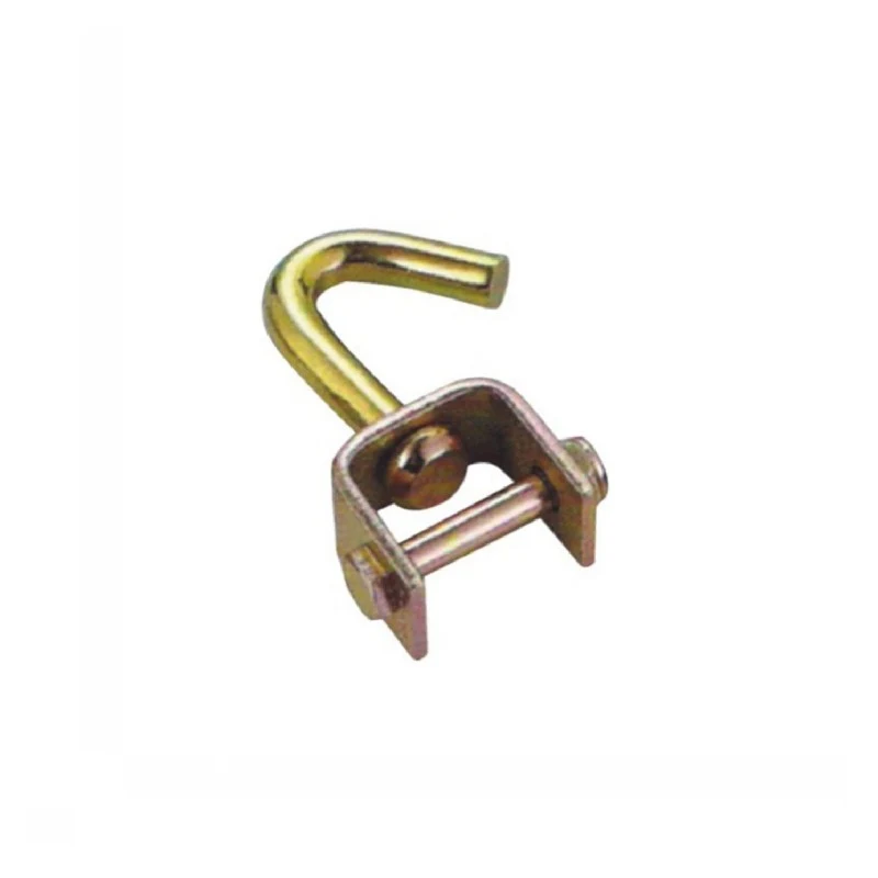 Yellow zinc-plated J-hook with bolted mounting bracket, isolated on white background