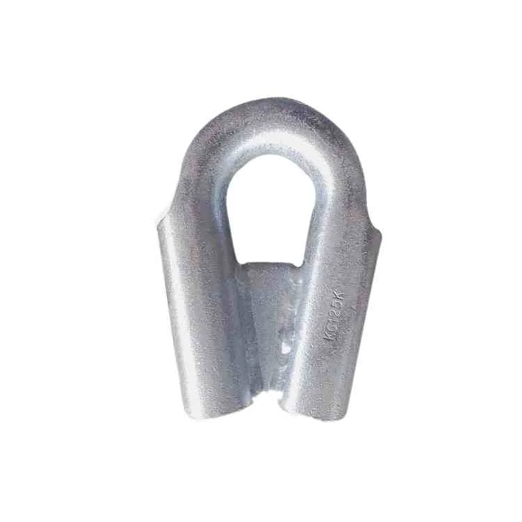Galvanized wire rope thimble with teardrop-shaped loop, photographed on a plain white background