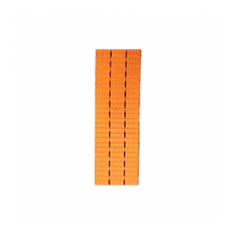 Orange woven webbing strap with ribbed texture and dark vertical guide lines on white background