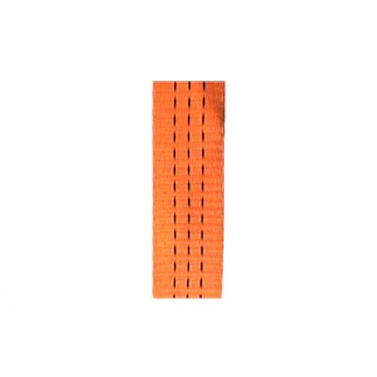 Orange woven webbing strap strip with rows of small dark slots, isolated on white background