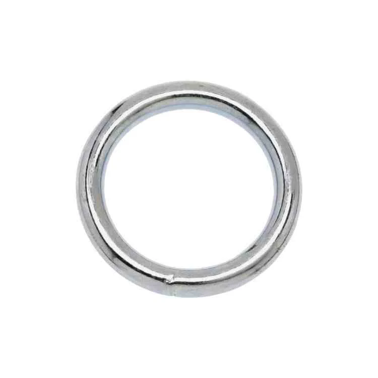 Zinc-plated welded steel O-ring centered on a plain white background