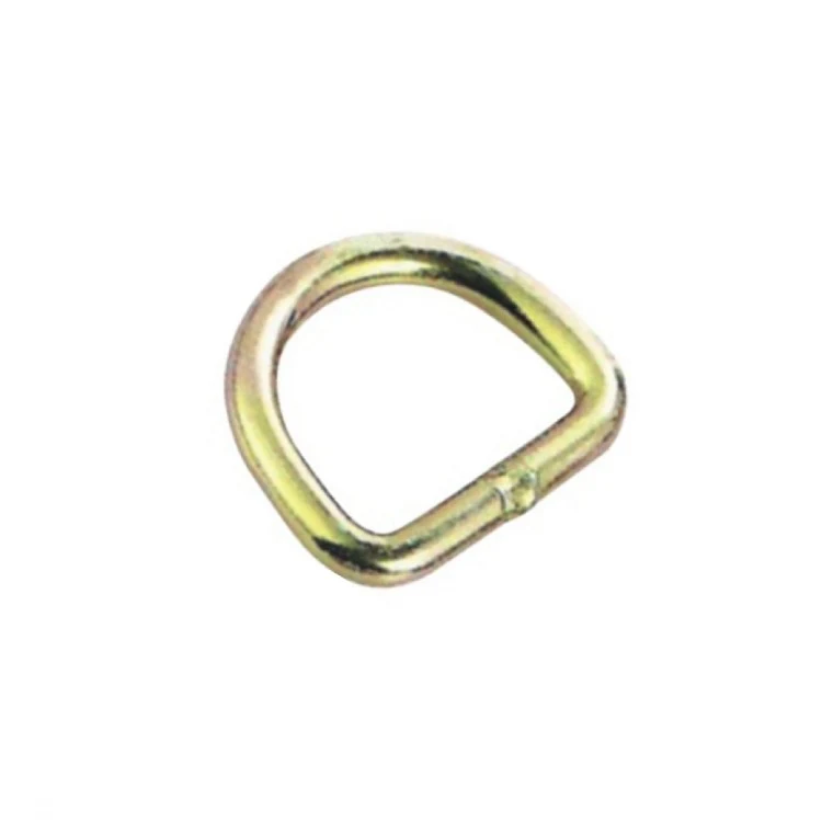 Yellow zinc-plated steel D-ring centered on a plain white background