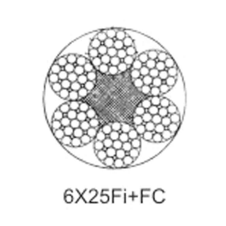 Black and white schematic diagram of a 6X25Fi+FC fiber optic cable cross-section