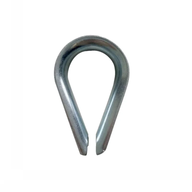 Galvanized steel wire rope thimble with teardrop shape on white background