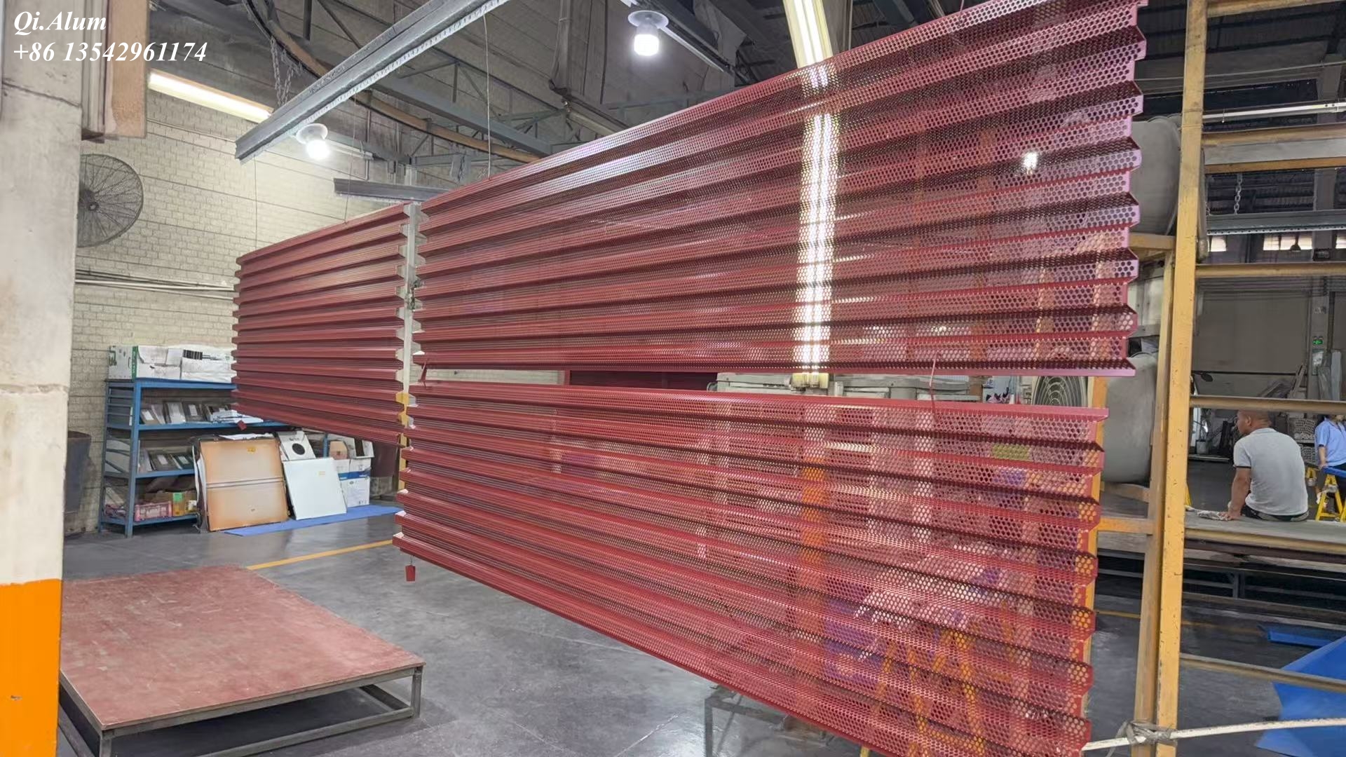 Red powder-coated architectural aluminum façade