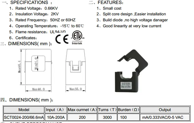 SCT Clamp Spilt Core CT