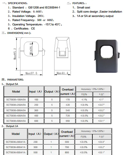 SCT Clamp Spilt Core CT