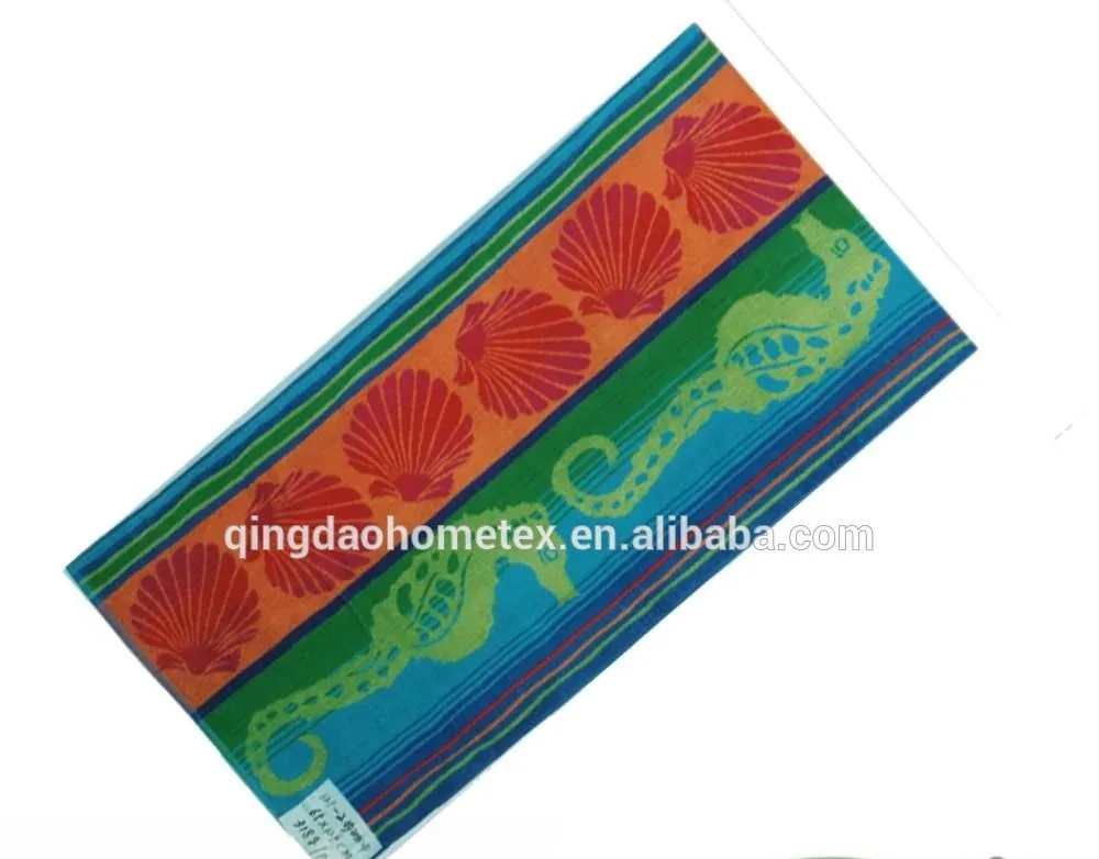 Printed textile with seashells and seahorses, featuring BSCI and Oeko-Tex certification logos.