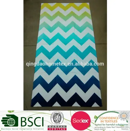 Beige 100% cotton beach towel with a multi-coloured chevron pattern printed using fiber reactive method, 86x173 cm