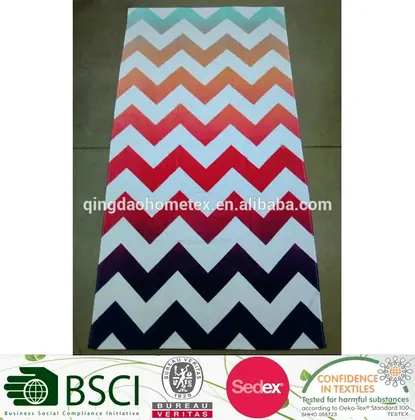 Close-up of the chevron pattern on a 100% cotton beach towel, showing the detailed fibre reactive print and soft texture