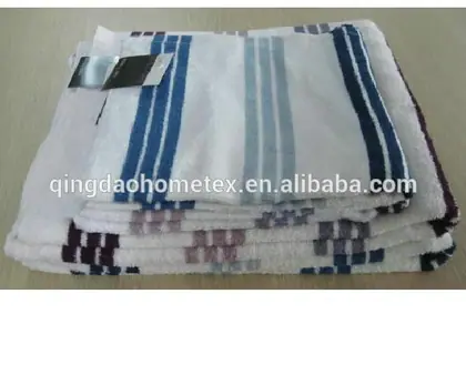 100% cotton terry hand towel with reactive printed stripe pattern, 70x30 cm, in a neutral tone
