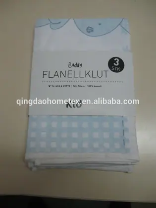 A folded blue and white checkered flannel cloth set inside a retail paper sleeve.