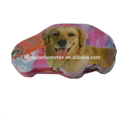 Car-shaped tin box decorated with a golden retriever print and pink background, shown on white