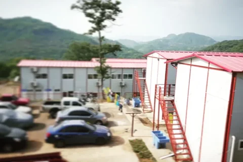 Two-storey prefab building complex erected from a panelised kit in El Salvador