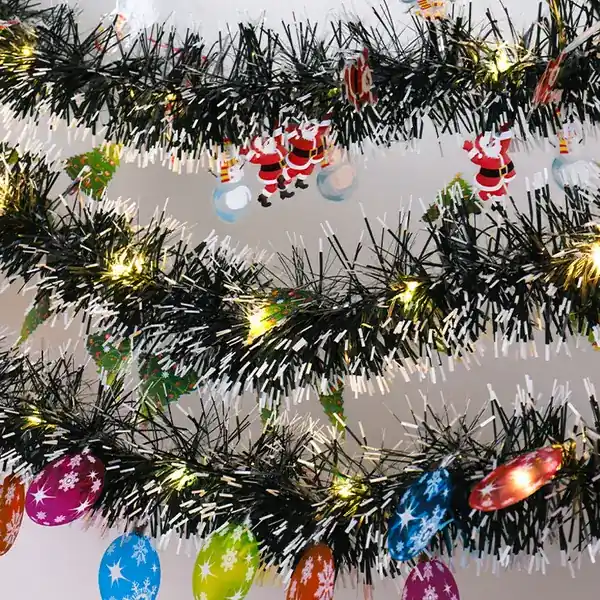 Colorful Tinsel Strip Light - Lit tinsel garland that combines volume and light in one length.