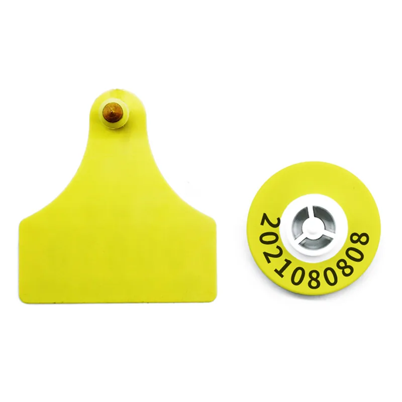 RBC-ET01-LF+G02 yellow LF livestock ear tag female and male parts on white background