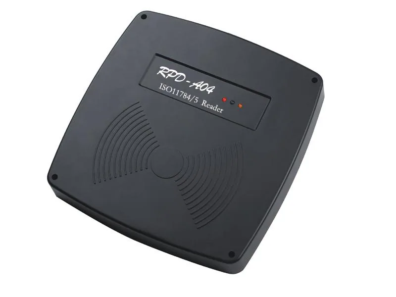 RBC-A04 fixed RFID reader mounted on a wall with visible RS485 and power connections