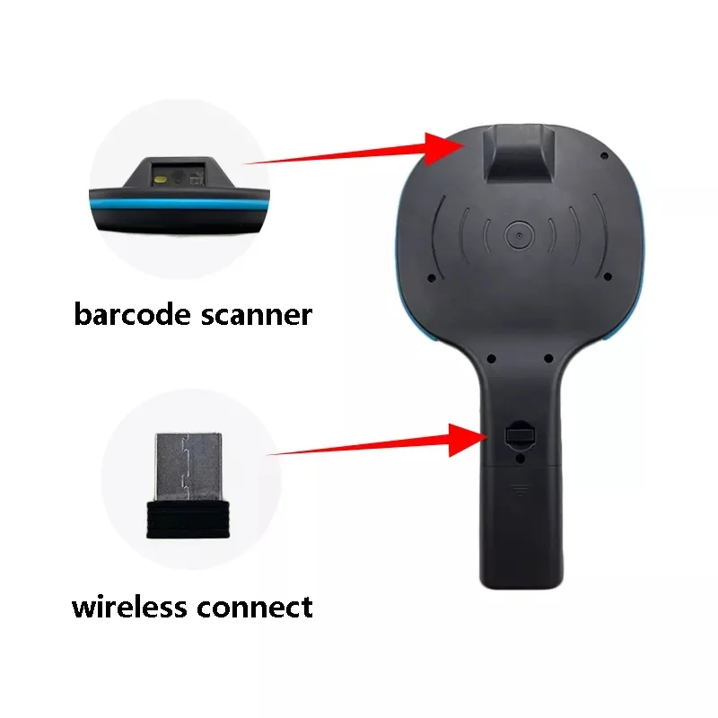 RBC-S12 handheld barcode and RFID reader on white background, front view
