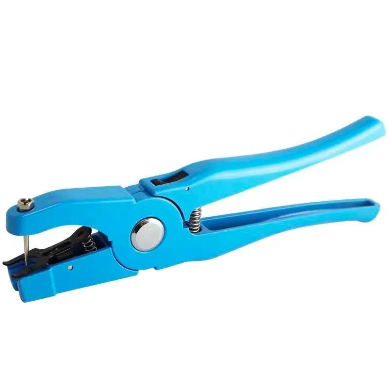 RBC-Q-G4 blue ear tag applicator with three-step pin and back-up pin on white background