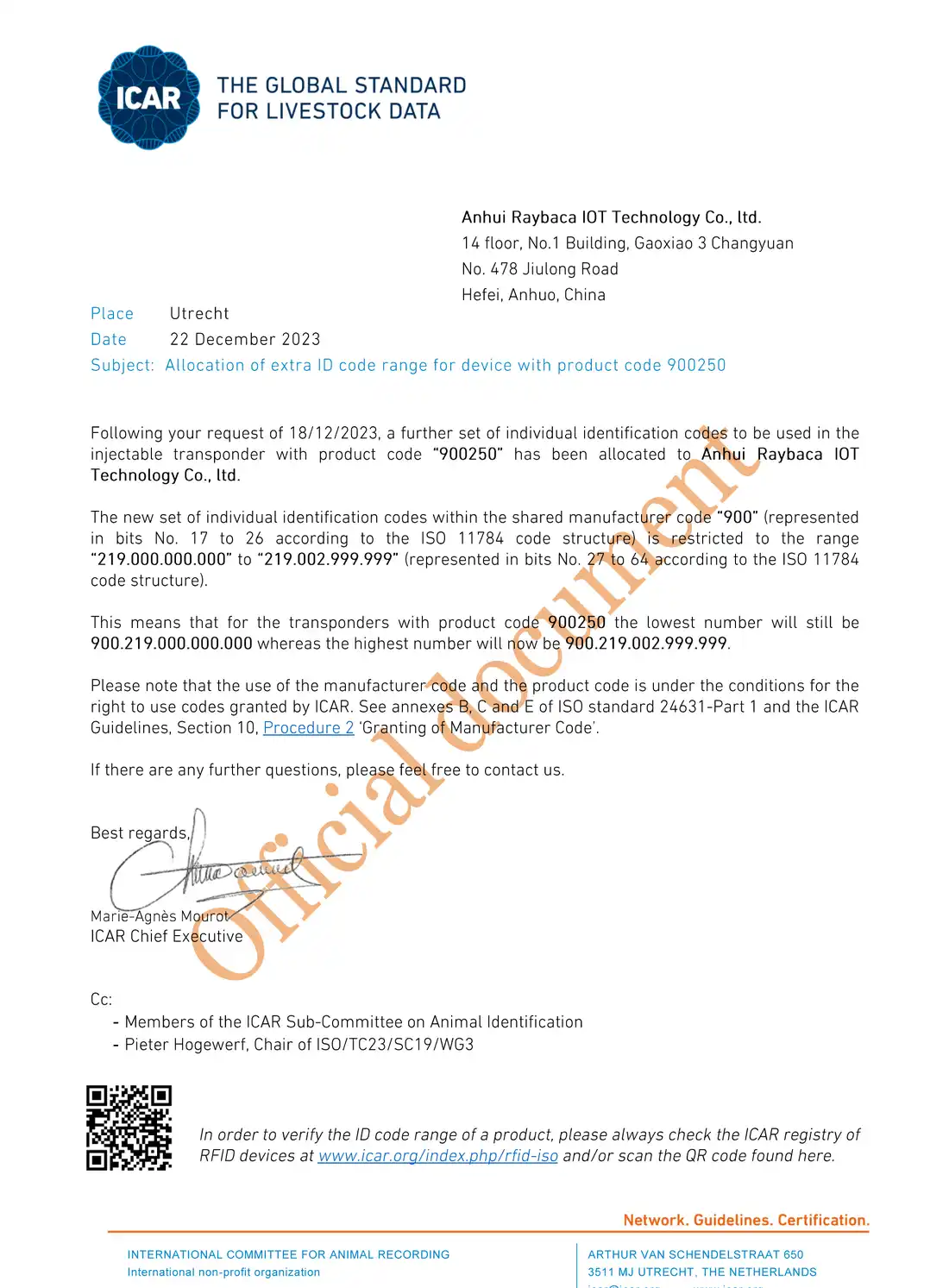 ICAR Certificate Extra ID 900250