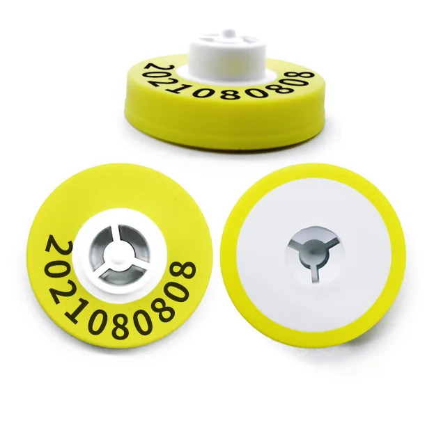 RBC-ET01-UHF yellow UHF cattle ear tag female and male parts on white background
