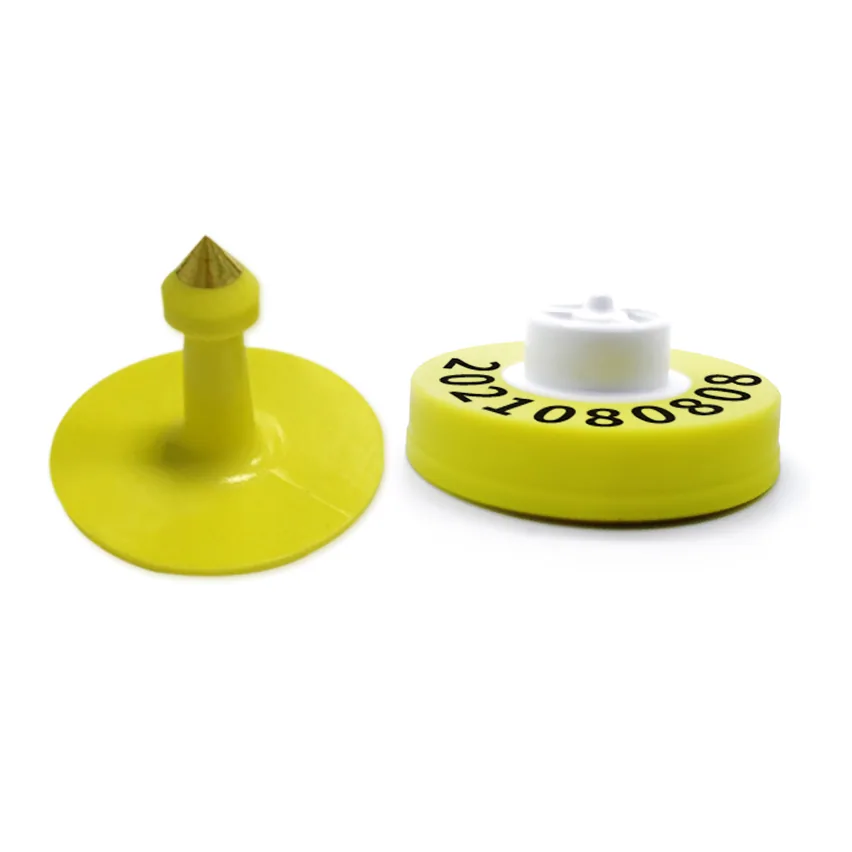 RBC-ET01-LF yellow LF cattle ear tag female and male parts on white background