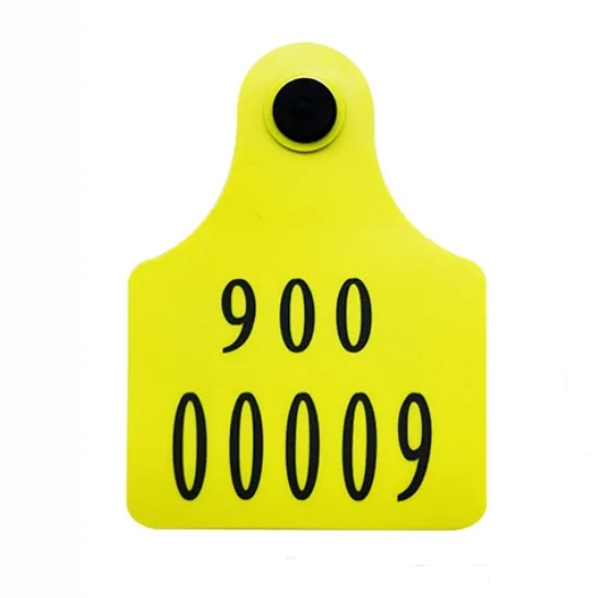 RBC-ET01-UHF-FX yellow UHF cattle ear tag female and male parts on white background