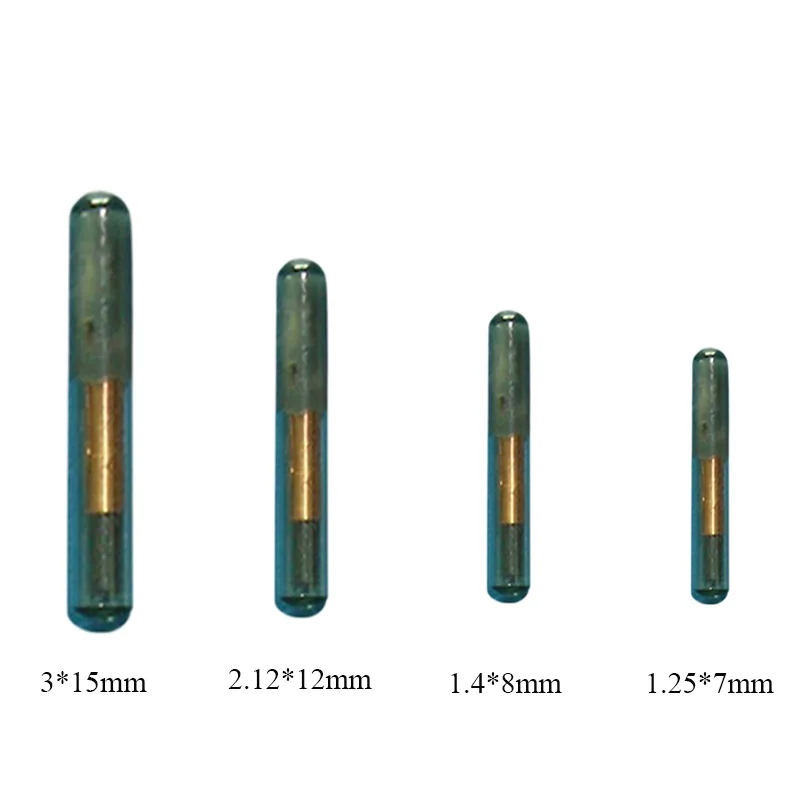 RBC-LF implanted microchip in white background, showing FDX-A and FDX-B sizes