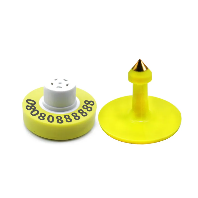 RBC-ET02-LF yellow LF cattle ear tag female and male parts on white background