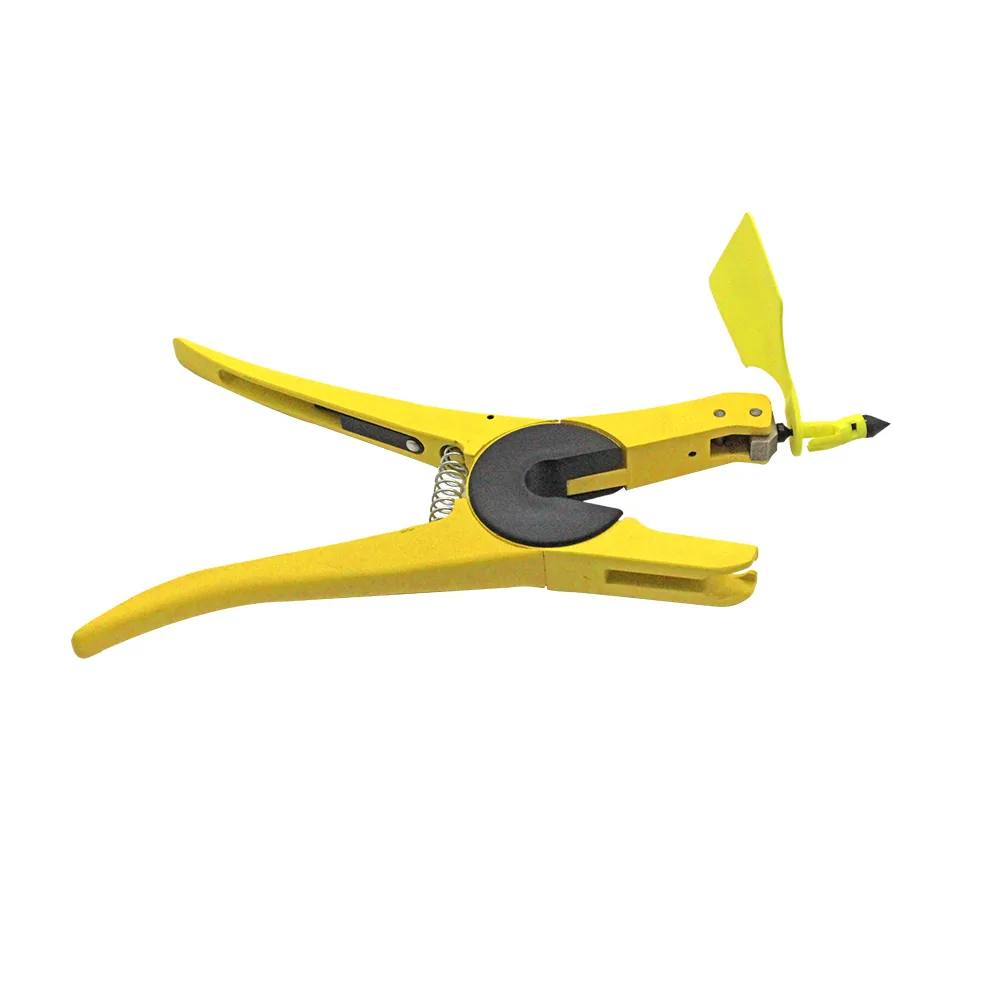 RBC-Q-W2 yellow ear tag applicator on white background